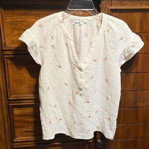 Madewell Textured Blouse with Embroidered Half Moon Accents